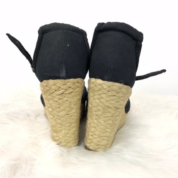 Candie’s 9 M Womens Black Canvas Ankle Strap Espadrille Wedge Sandals - Picture 3 of 8